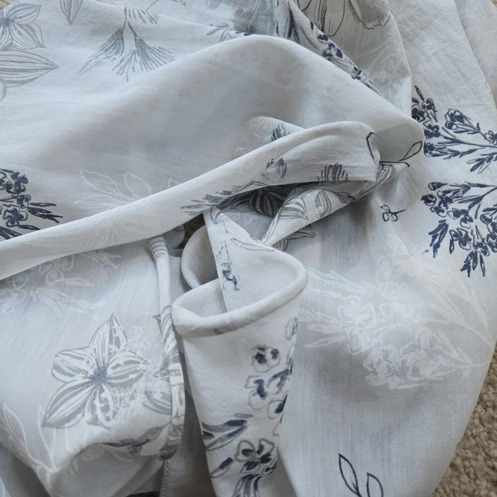 Cotton & Silk Scarf Lightweight Angled Ends Grey Blue Italy